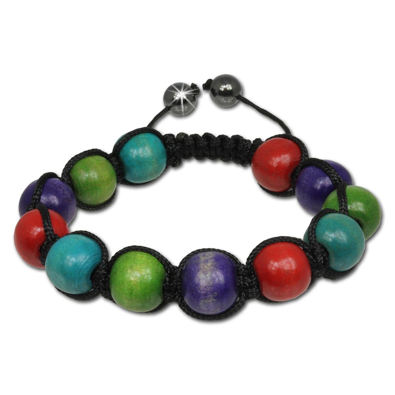 SilberDream Shamballa Armband Holz bunt 14 Kugeln SDA915