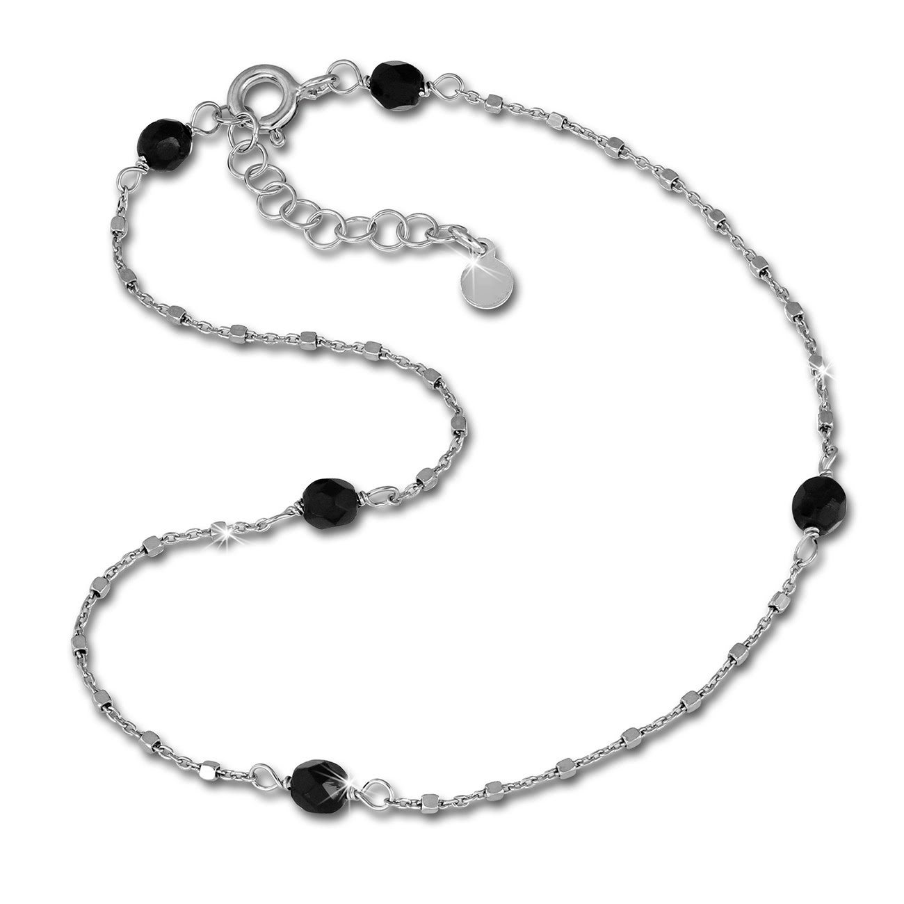 SilberDream Fußkette Perlen schwarz 27cm 925 Sterling Silber SDF2234J