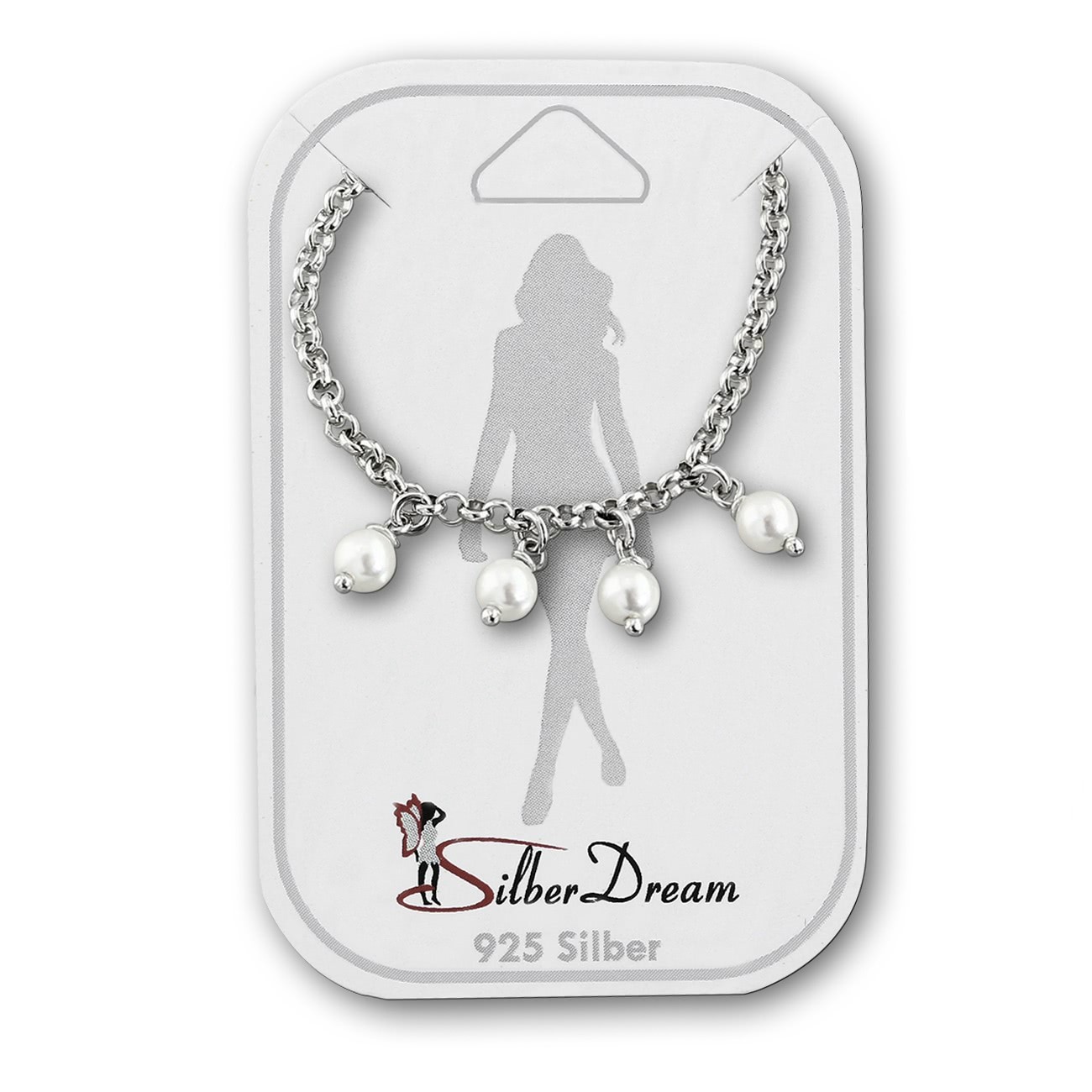 SilberDream Fußkette Perlen weiß 25cm 925 Sterling Silber SDF5225W