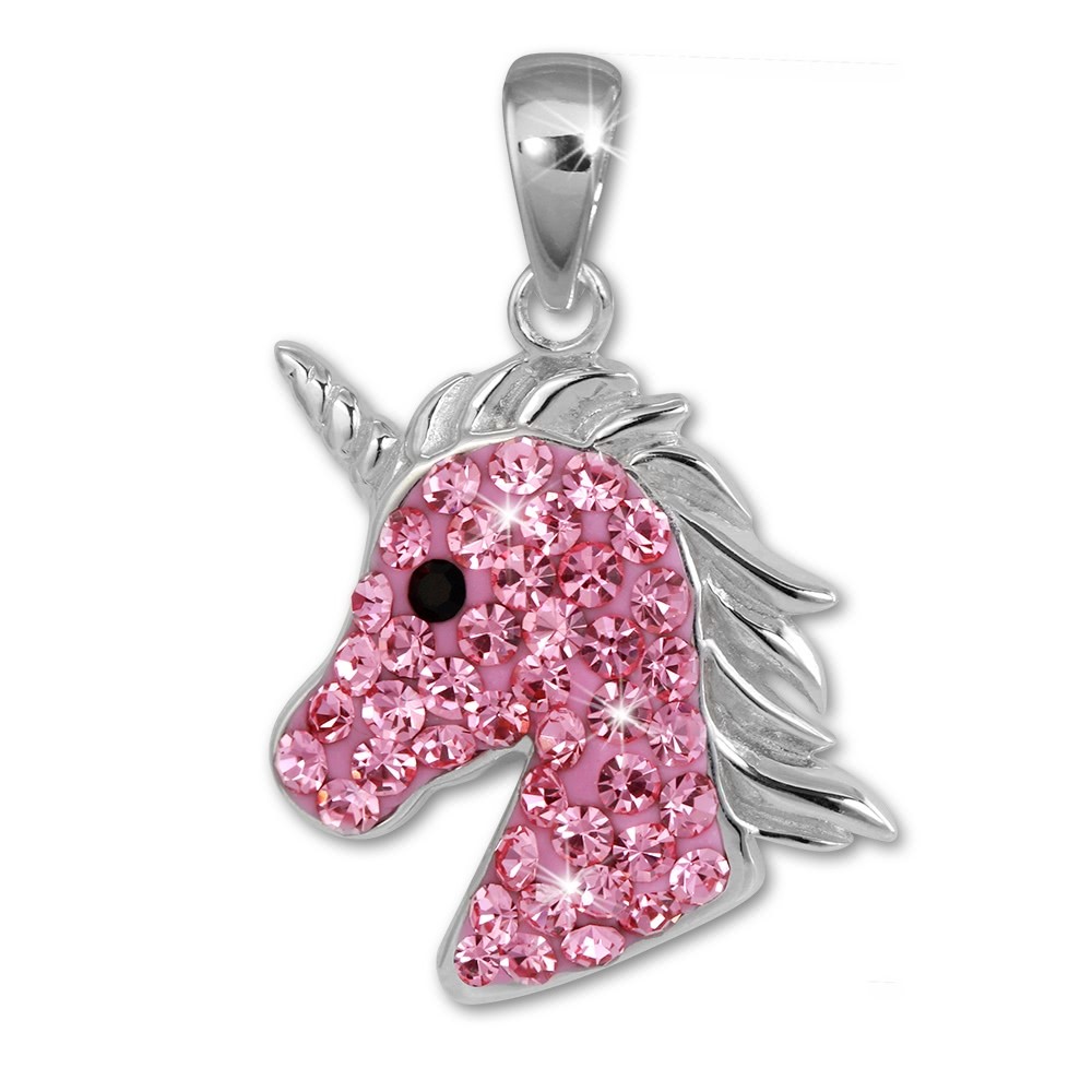 Teenie-Weenie Kettenanhänger Einhornkopf Zirkonia rosa Kinder 925 Silber SDH459A