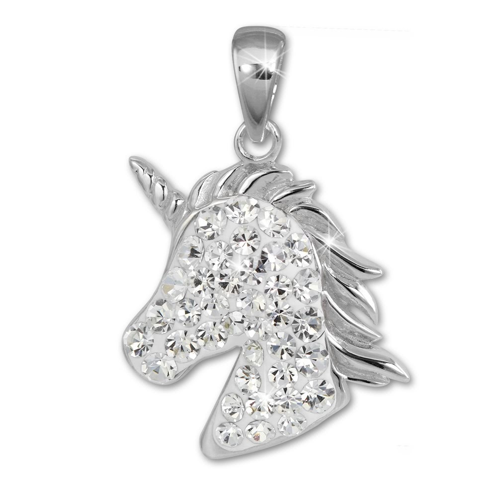 Teenie-Weenie Kettenanhänger Einhorn-Kopf Zirkonia weiß Kinder Silber SDH459W