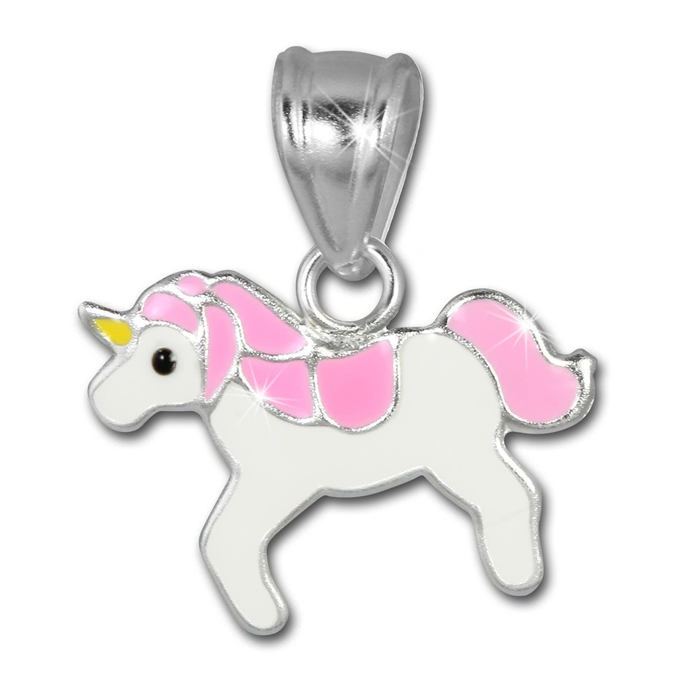 Teenie-Weenie Kettenanhänger Einhorn rosa/weiß für Kinder 925er Silber SDH8104A