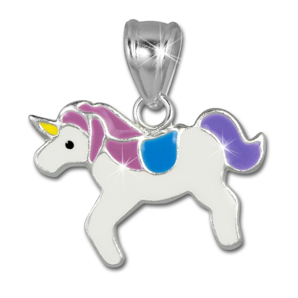 Teenie-Weenie Kettenanhänger Einhorn lila/weiß für Kinder 925er Silber SDH8105W