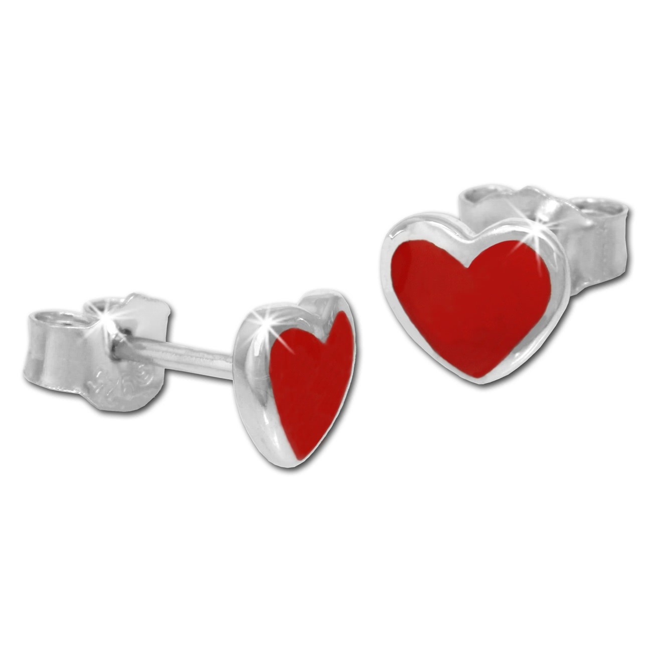 Kinder Ohrring Herzchen rot Ohrstecker 925er Silber Kinderschmuck TW SDO203J