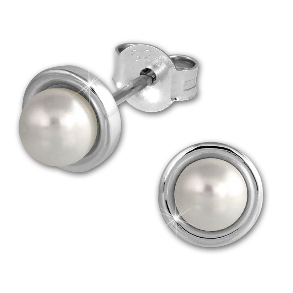 SilberDream Ohrring Süßwasser Perle 8mm weiß Ohrstecker Silber SDO2508