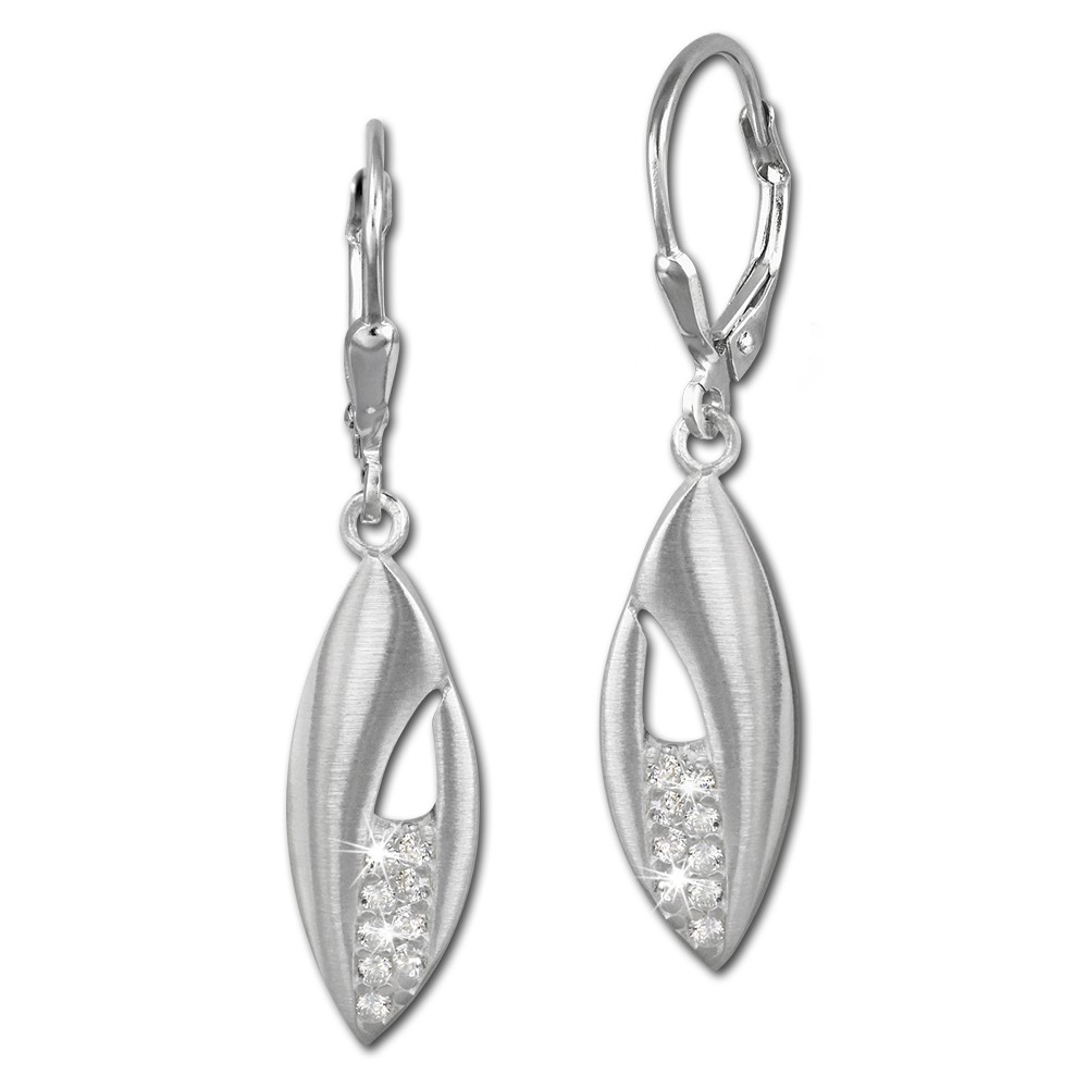 SilberDream Ohrhänger Blatt Zirkonia weiß 925 Silber Damen Ohrring SDO355M