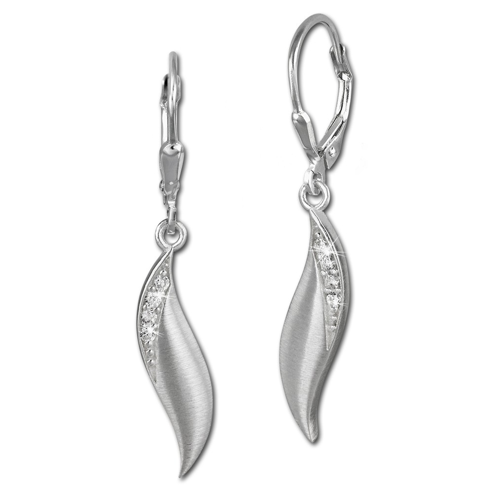 SilberDream Ohrhänger Welle Zirkonia weiß 925 Silber Ohrring SDO356M