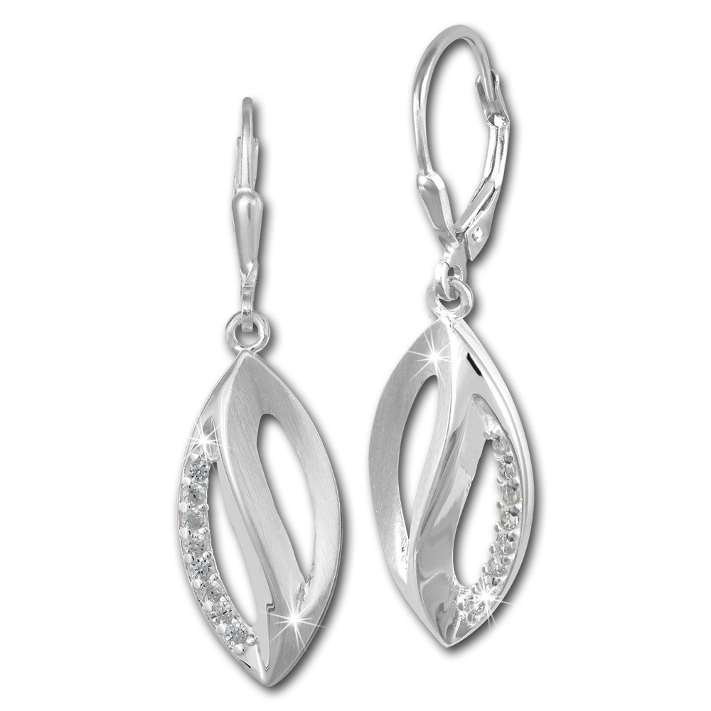 SilberDream Ohrhänger Blatt Zirkonia weiß 925 Silber Damen Ohrring SDO365M