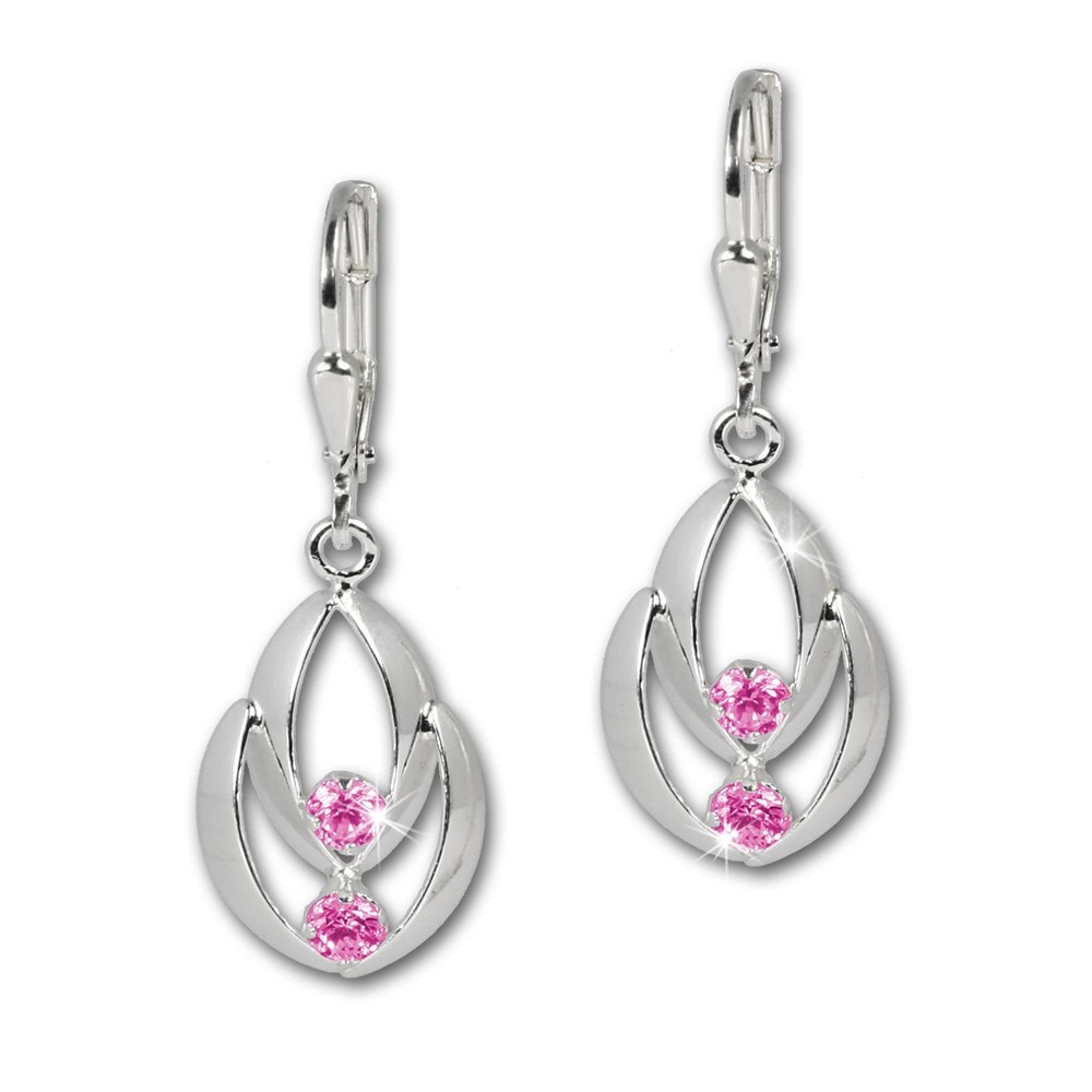 SilberDream Ohrhänger Glamour Zirkonia pink Ohrring 925 Silber SDO522P