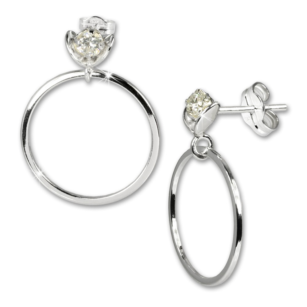 SilberDream Ohrringe Ring mit Blüte weiß 925 Silber SDO526W