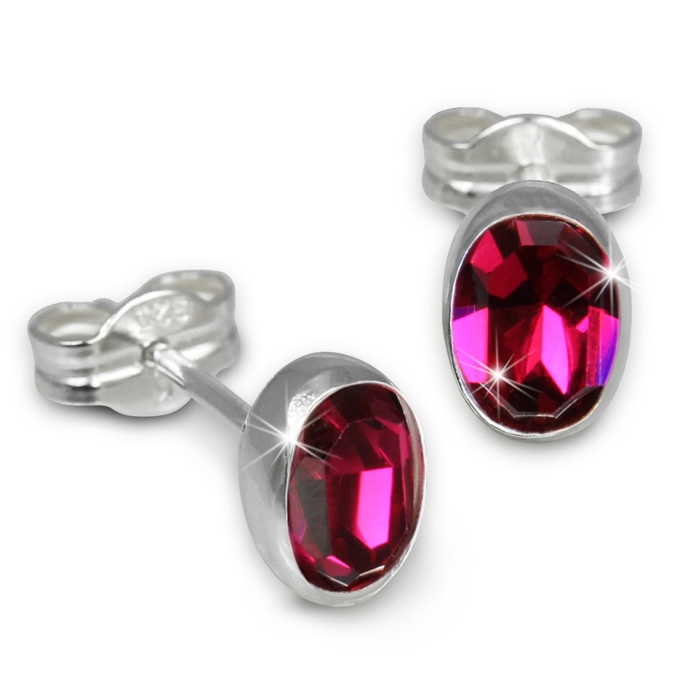 SilberDream Ohrringe Zirkonia oval fuchsia 925er Ohrstecker SDO552D