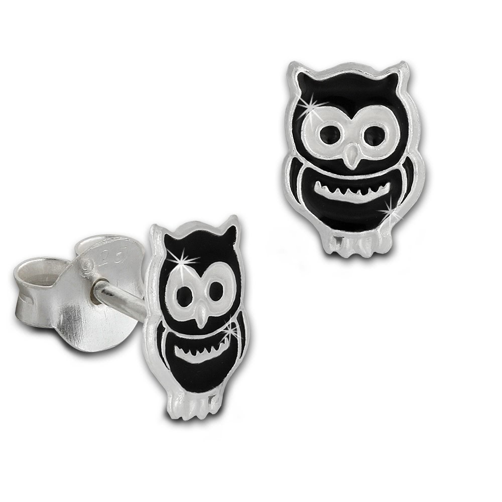 Kinder Ohrring Eule schwarz Silber Ohrstecker Kinderschmuck TW SDO8101S