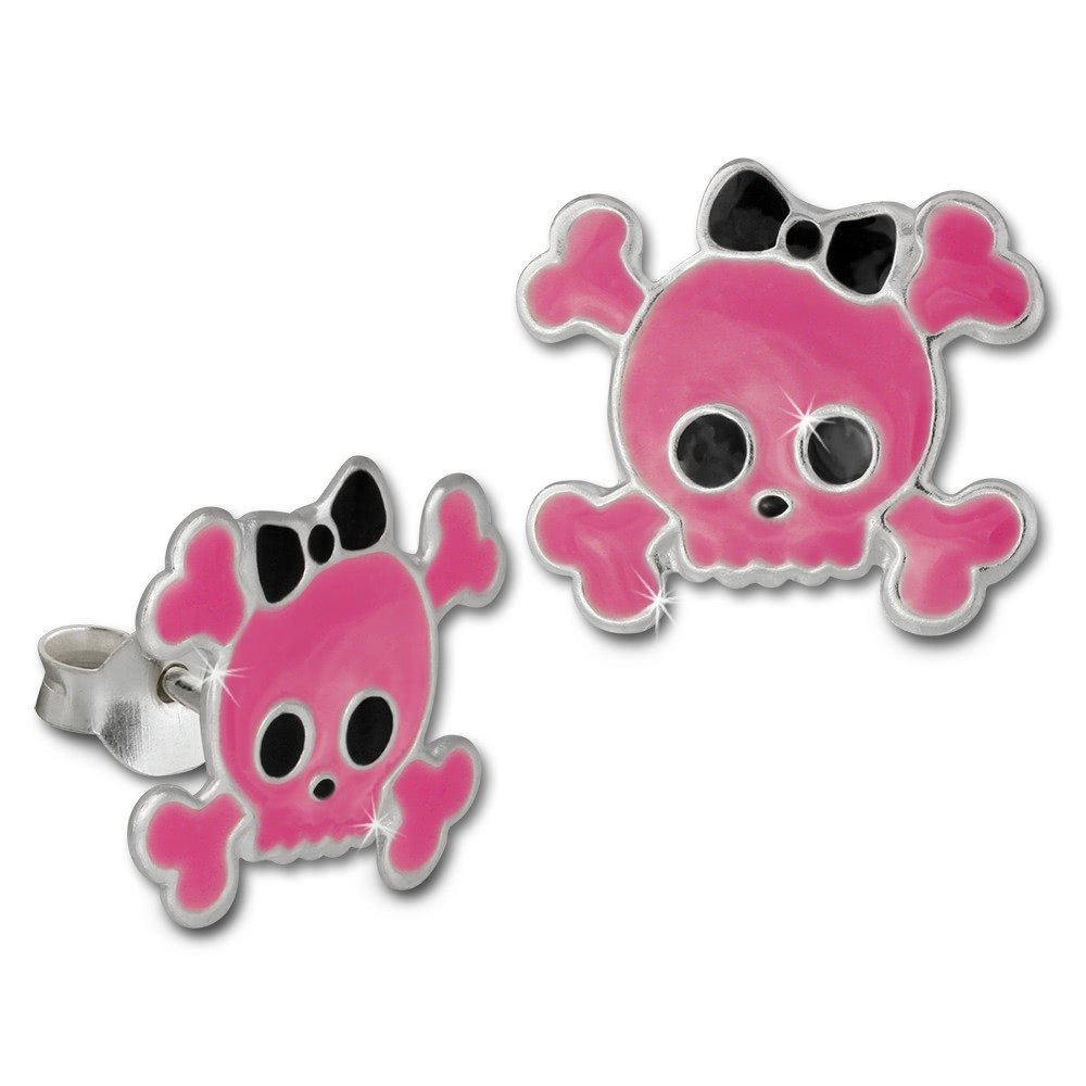 Kinder Ohrring Totenkopf pink Silber Ohrstecker Kinderschmuck TW SDO8108P