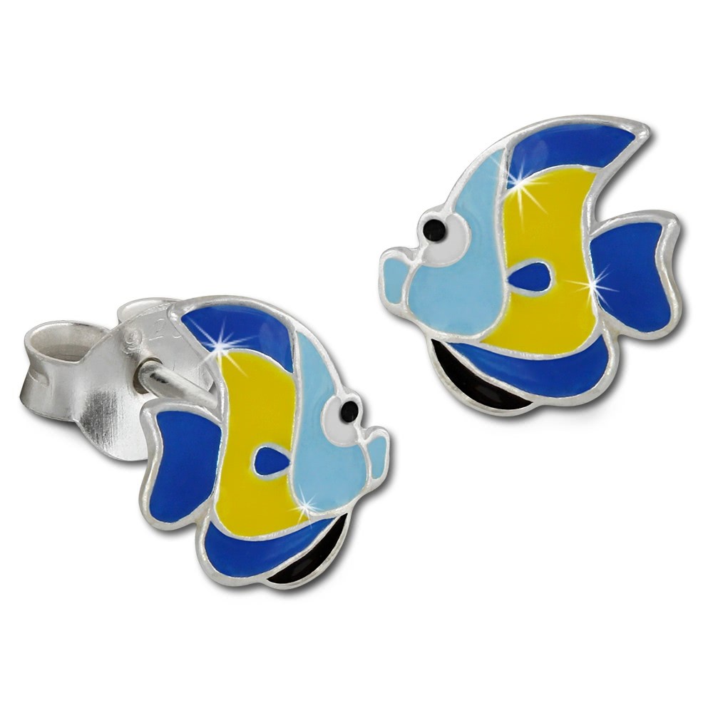 Kinder Ohrring Fisch blau/gelb Ohrstecker 925 Kinderschmuck TW SDO8126B