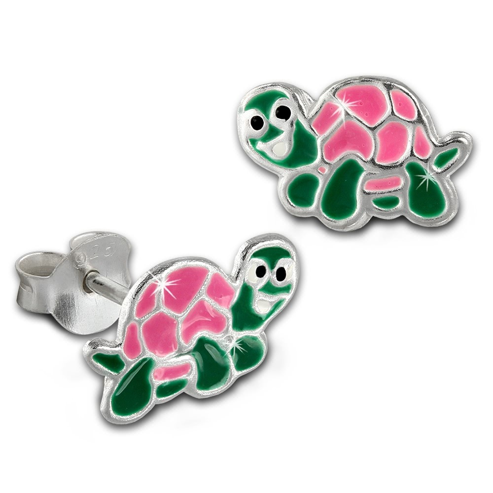 Kinder Ohrring kleine Schildkröte rosa Ohrstecker 925 Kinderschmuck TW SDO8137A