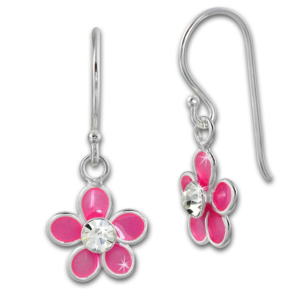 Kinder Ohrring 3D Blume pink Ohrhänger 925 Kinderschmuck TW SDO8139P