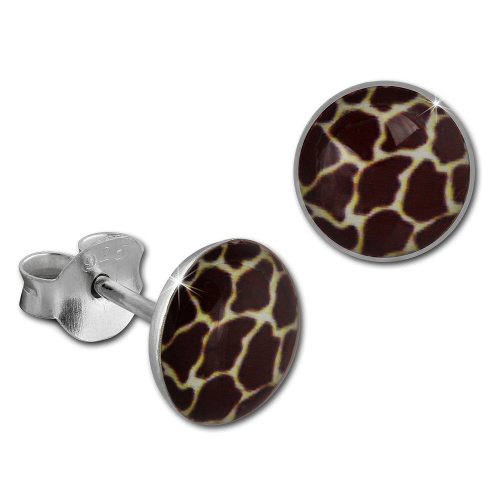 SilberDream Ohrstecker Animal Print Giraffe rund 925 Silber SDO8512N