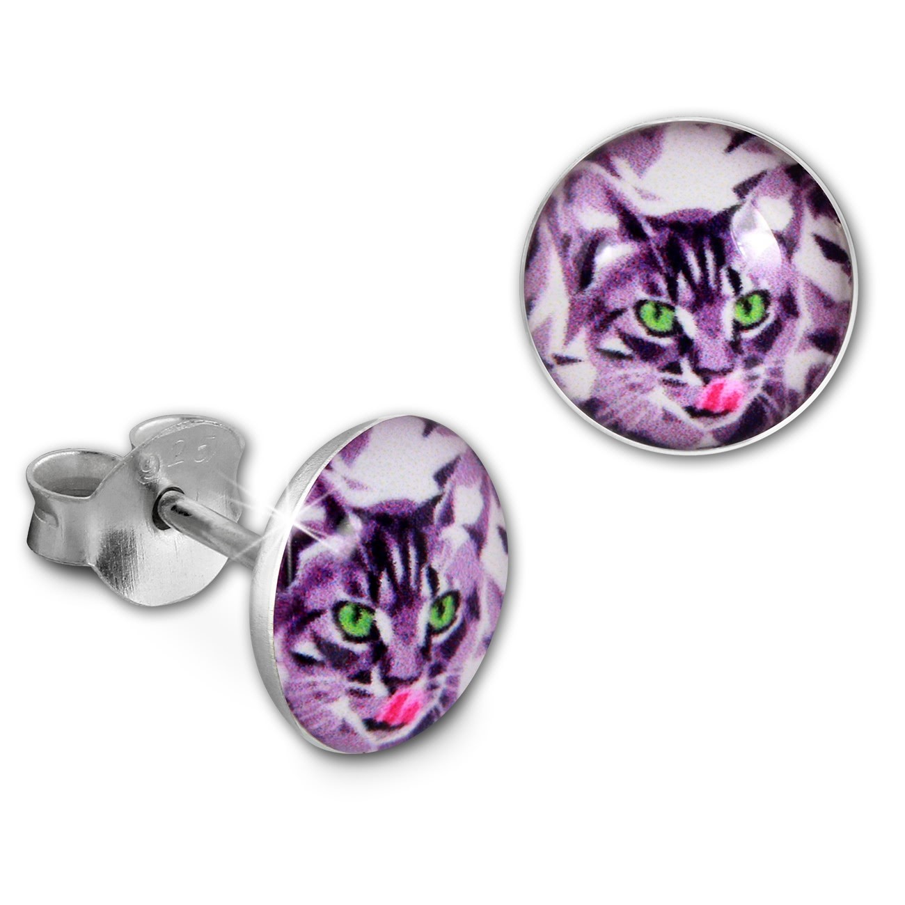 SilberDream Ohrstecker Logo Print Katze Kinder Damen Ohrring 925 Silber SDO85132