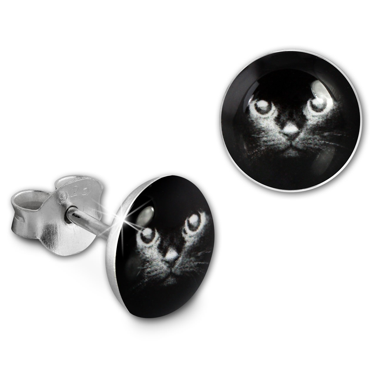 SilberDream Ohrstecker Logo Print Katze Kinder Damen Ohrring 925 Silber SDO85133