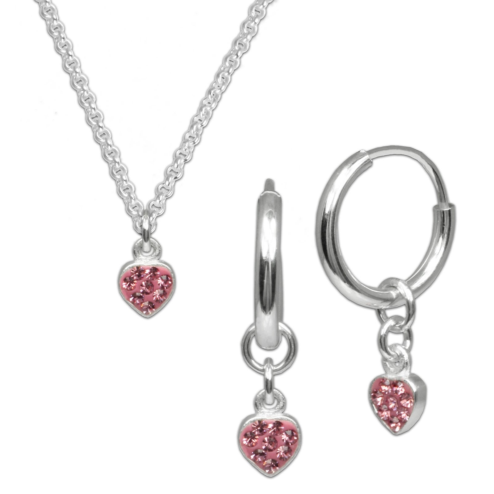 Teenie-Weenie Kinder Schmuck Set Herzchen Zirkonia pink 925 Silber SDS14P