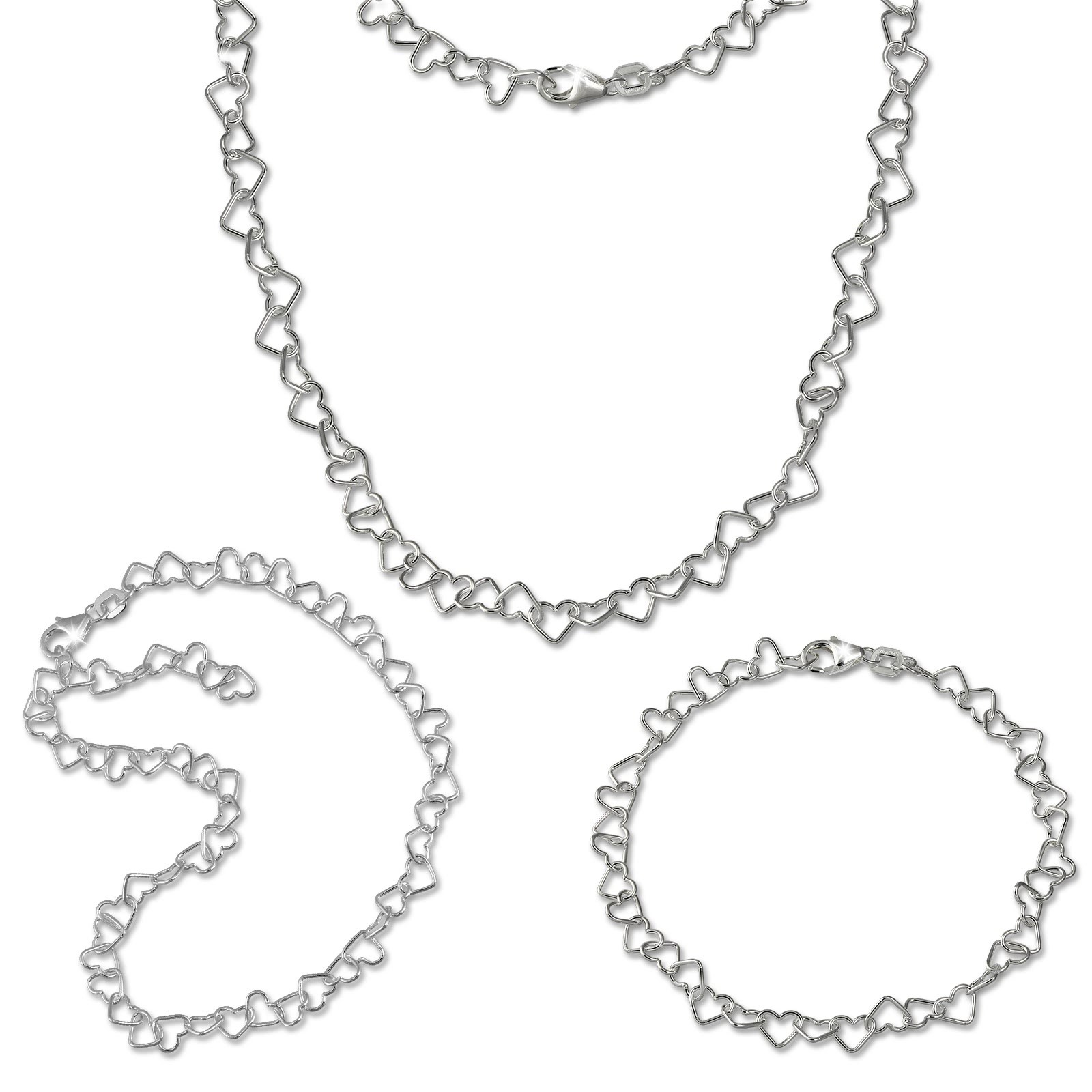 SilberDream Schmuckset Herz Fußkette & Kette & Armband 925 Silber SDS2204J