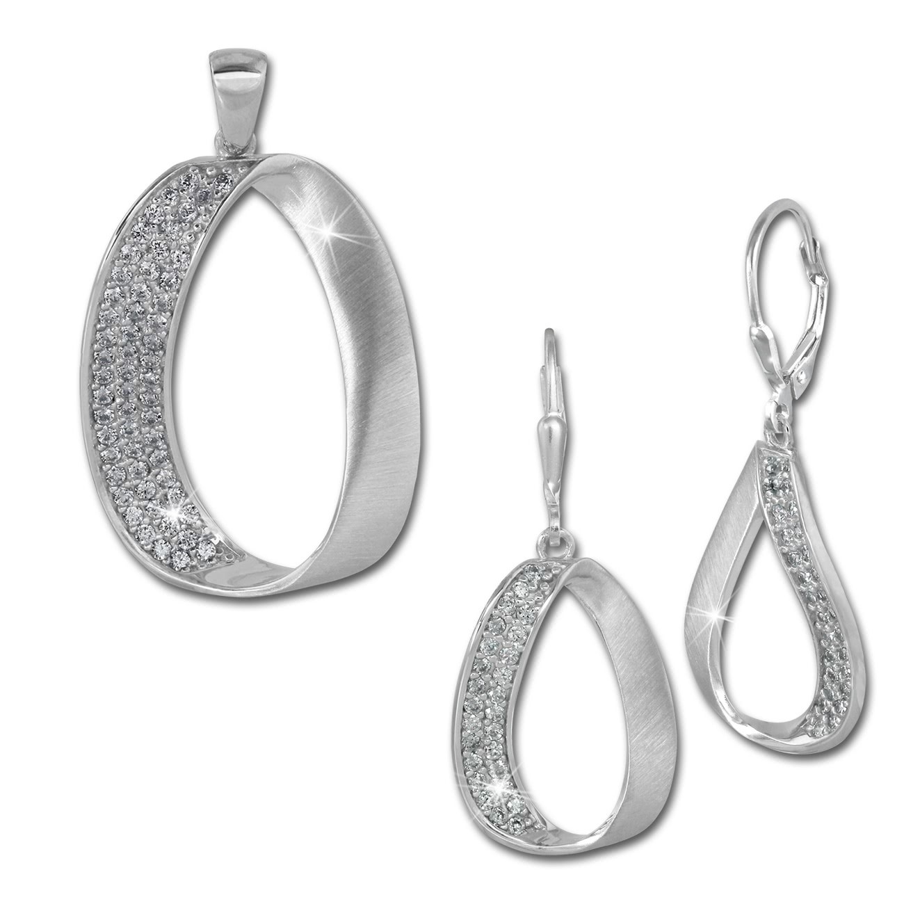 SilberDream Schmuck Set Anhänger und Ohrringe Oval Zirkonia Silber SDS426W