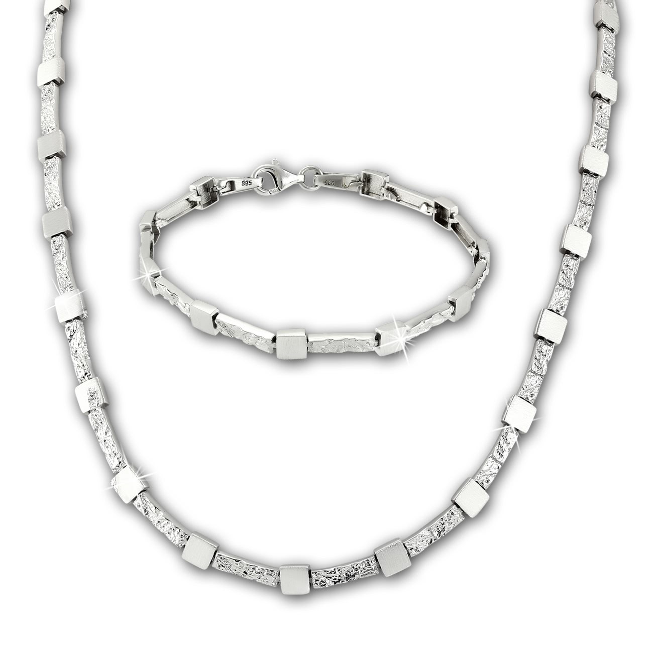 SilberDream Schmuck Set Square Collier & Armband Damen 925 Silber SDS475J