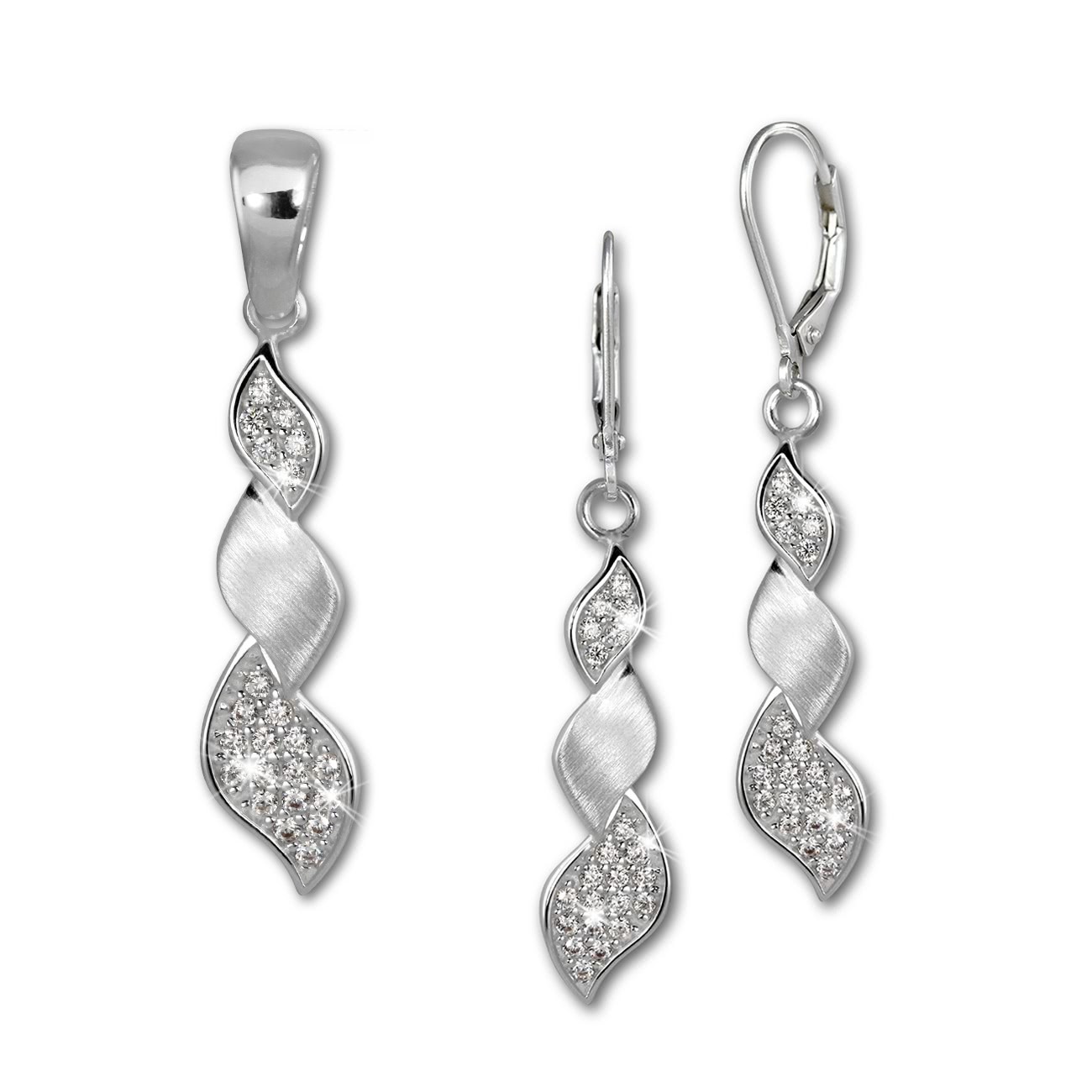 SilberDream Schmuck Set Anhänger und Ohrringe Zopf Zirkonia Silber SDS4903W