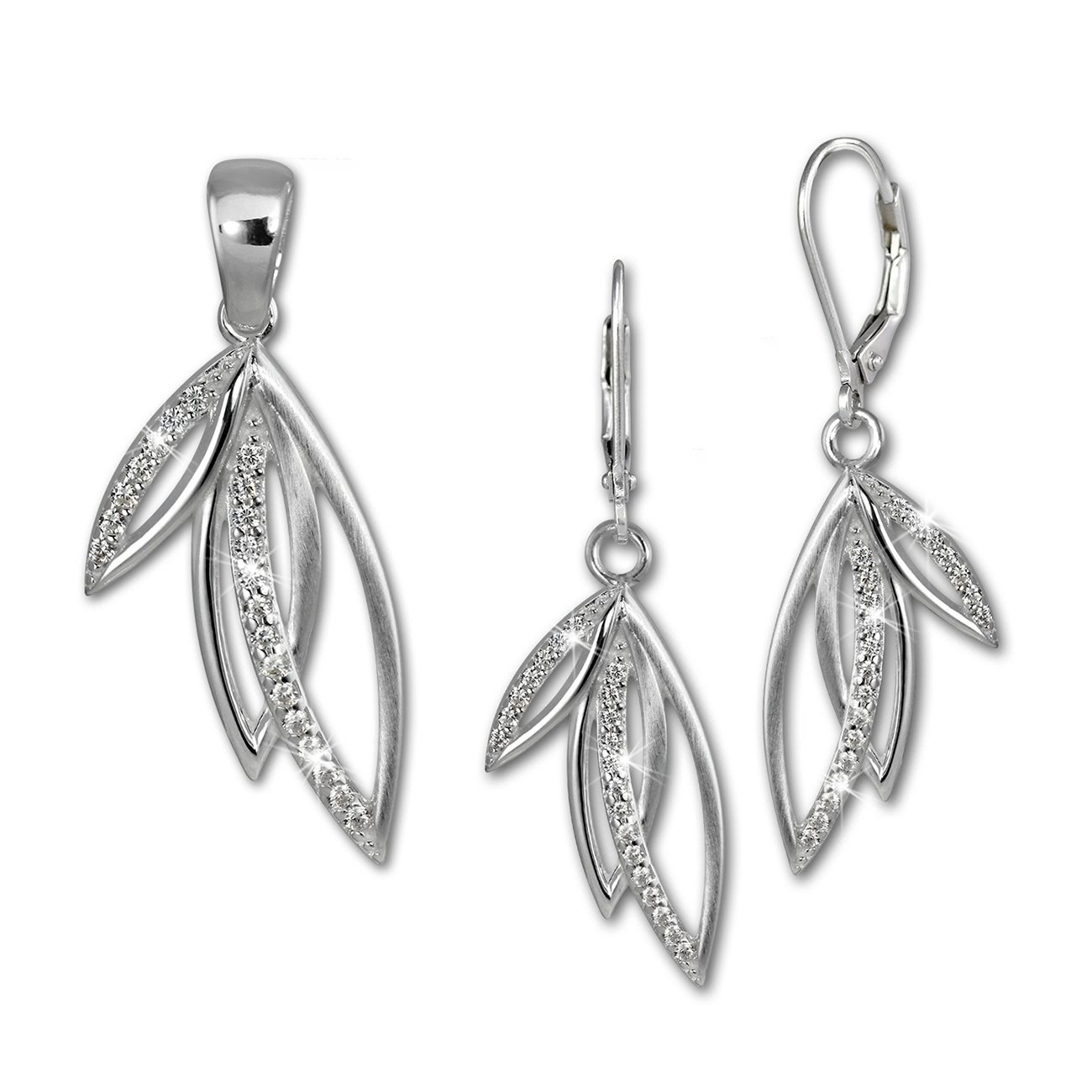 SilberDream Schmuck Set Anhänger und Ohrringe Blätter Zirkonia Silber SDS4904W