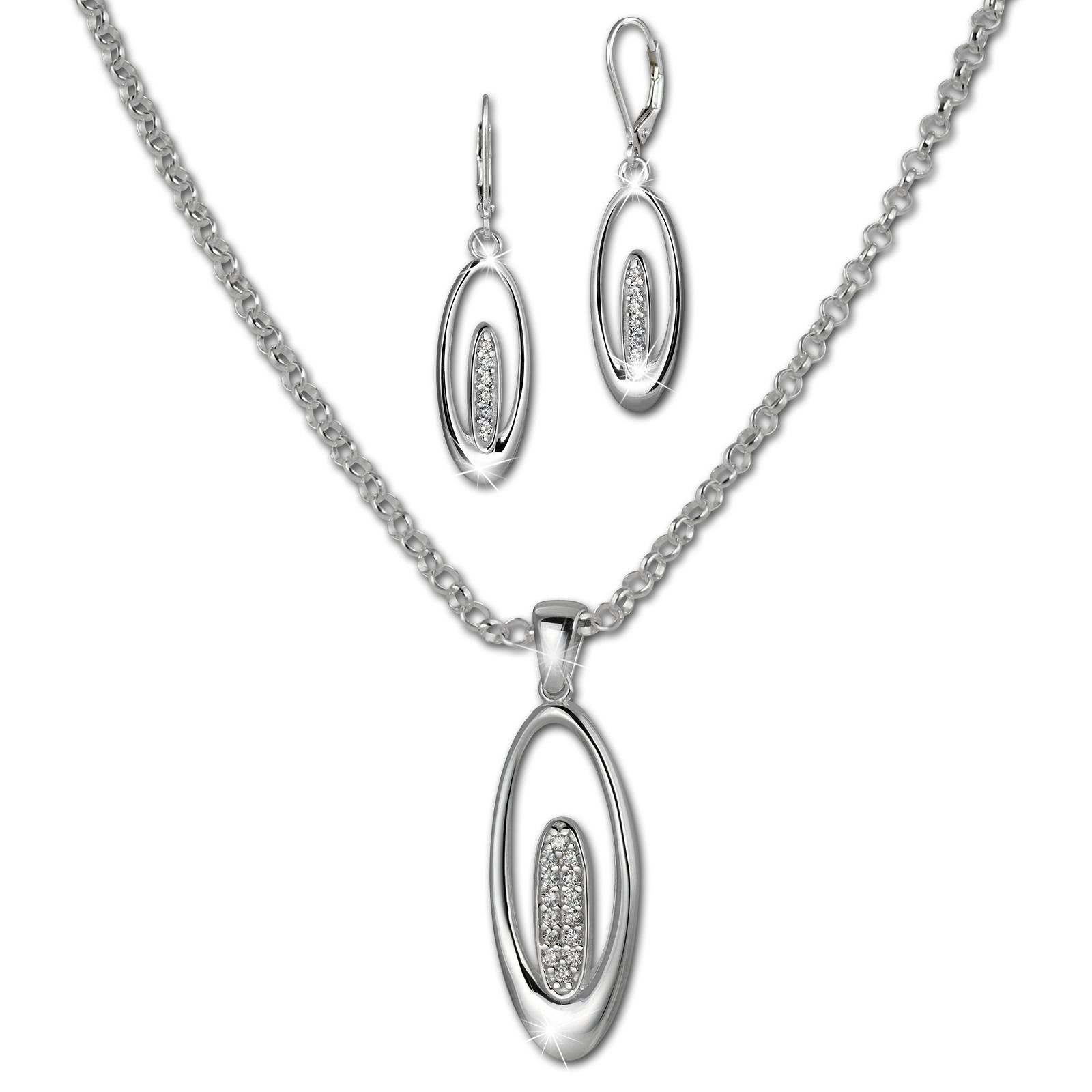 SilberDream Schmuck Set Kette und Ohrringe Oval Zirkonia Silber SDS49053