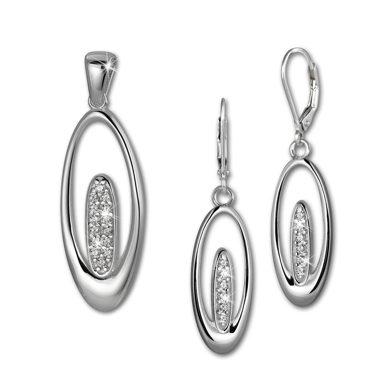 SilberDream Schmuck Set Anhänger und Ohrringe Oval Zirkonia Silber SDS4905W