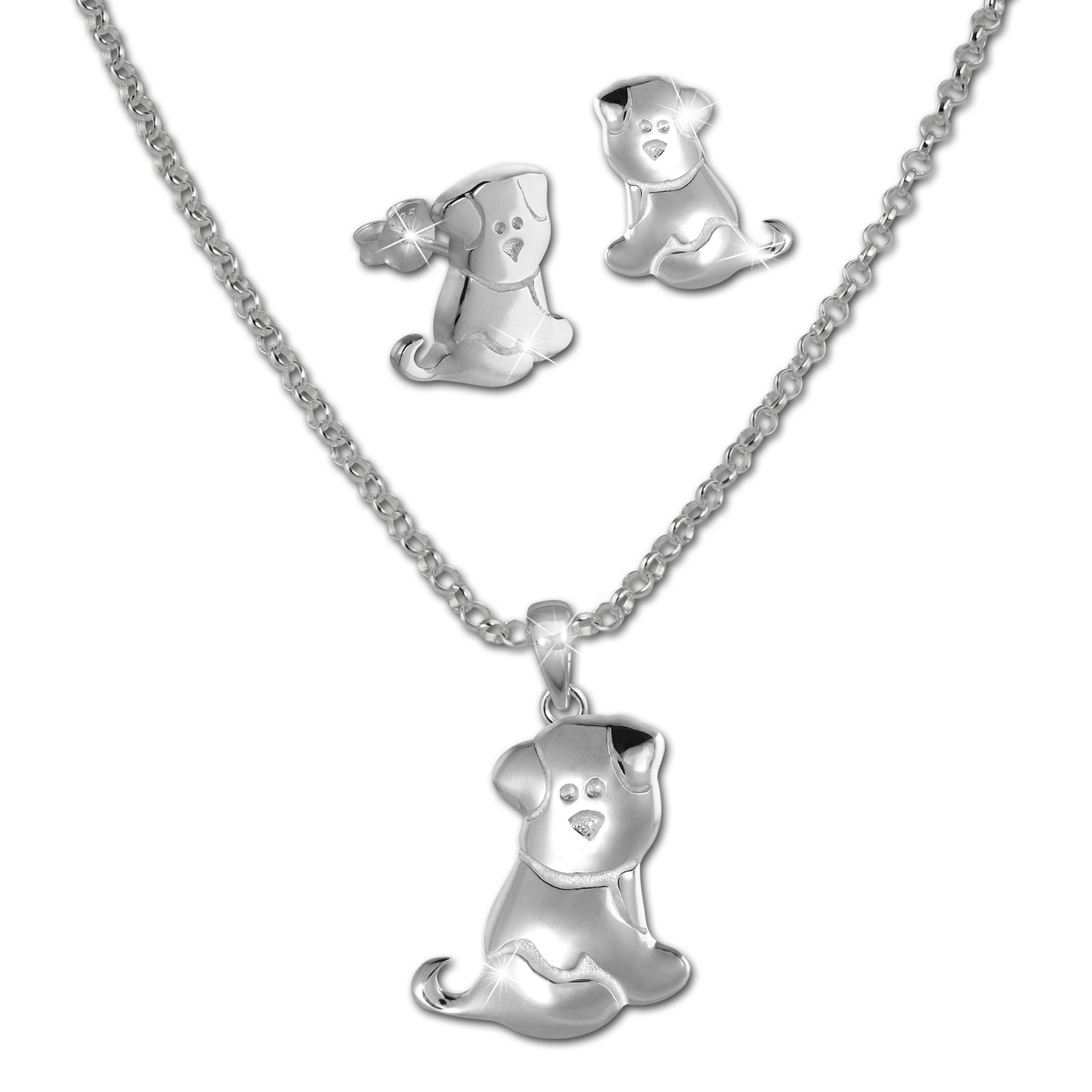 Teenie-Weenie Kinder Schmuck Set Hündchen Kette und Ohrringe 925er SDS49103