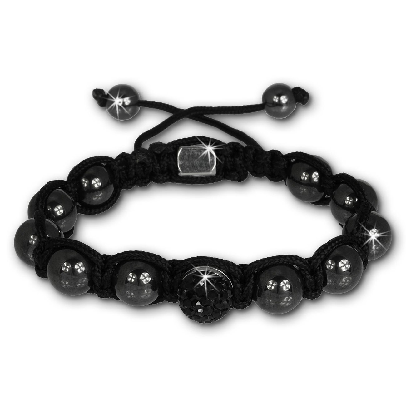 Shamballa Armband original Sterlinx mit 1 schwarzen Glitzerkugel SHS15S