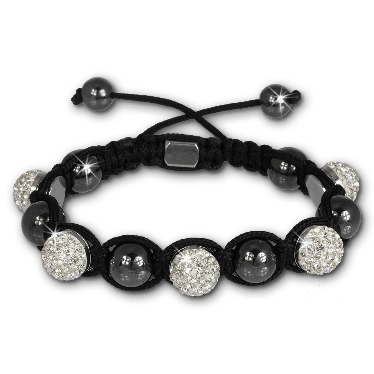 Shamballa Armband original Sterlinx mit 5 weiße Glitzerkugeln SHS51W