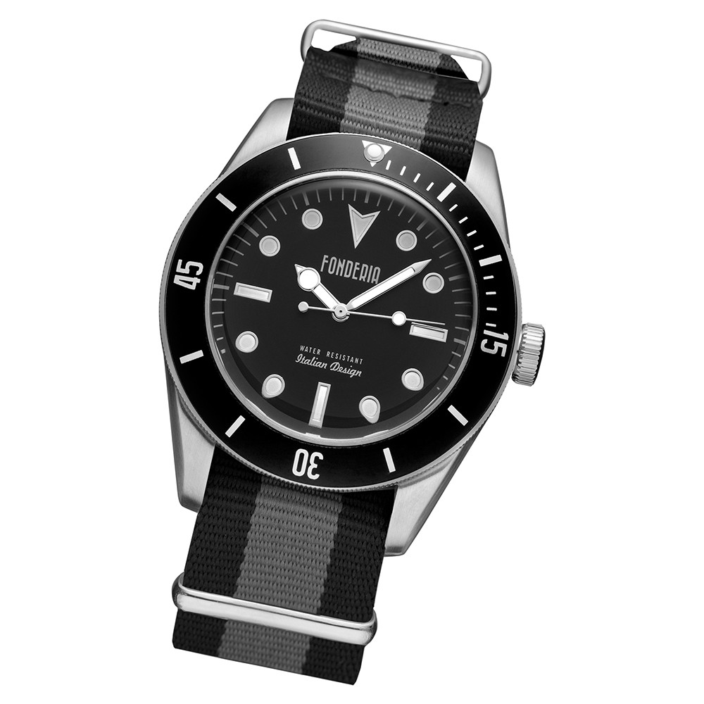 Fonderia Herren-Uhr P-8A002UNN Quarz Textil-Armband schwarz grau UAP8A002UNN