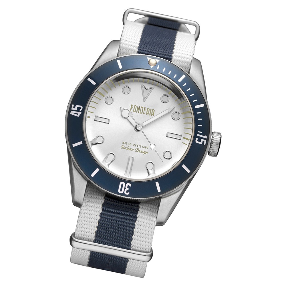 Fonderia Herren-Uhr P-8A002USB Quarz Textil Nylon-Armband weiß blau UAP8A002USB