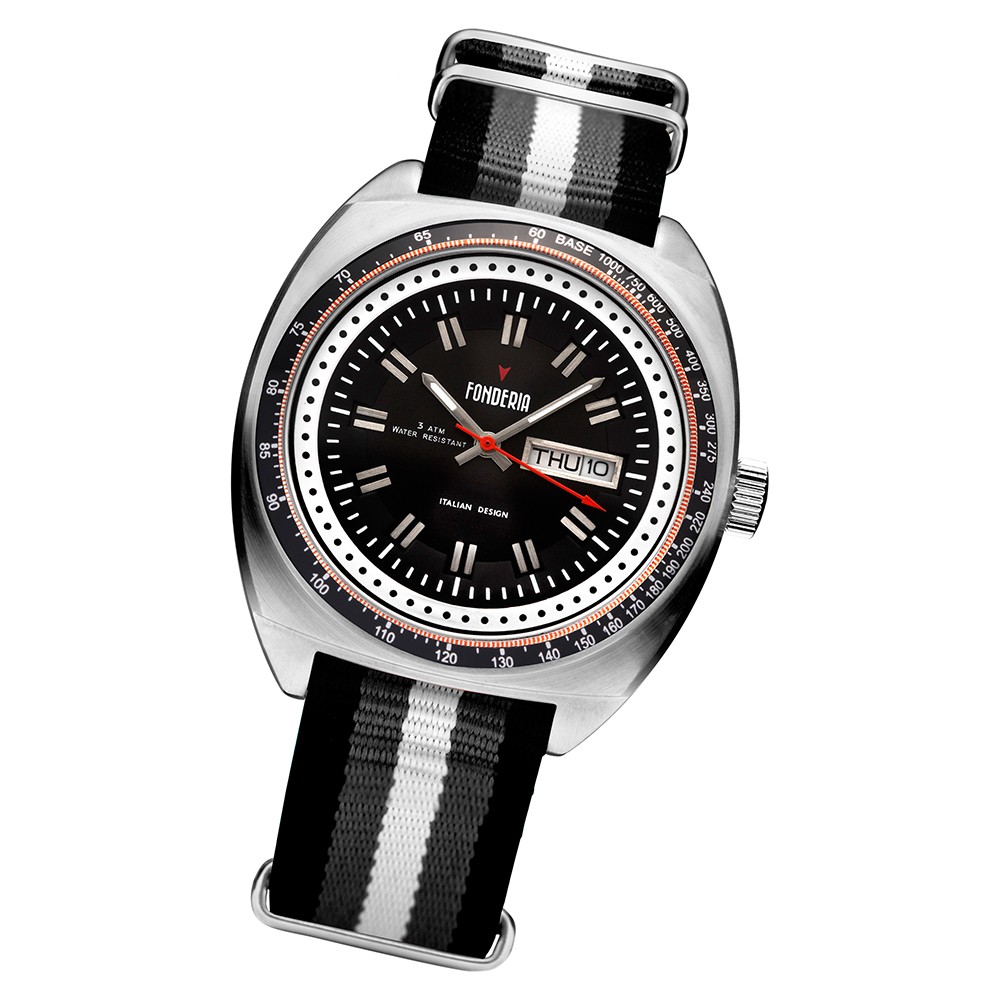 Fonderia Herren-Uhr P-8A004UN1 Quarz Textil-Band schwarz grau weiß UAP8A004UN1