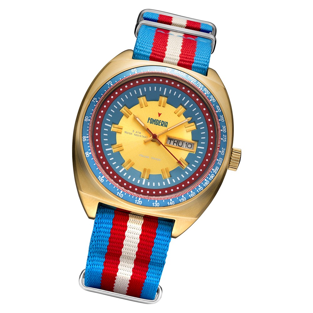 Fonderia Herren-Uhr P-8G004UC1 Quarz Textil-Armband blau. Rot weiß UAP8G004UC1