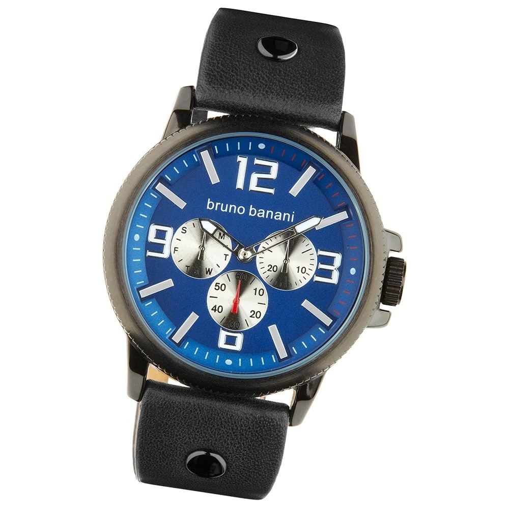 Bruno Banani Herren Armbanduhr Trenos Analog Leder-Armband blau UBR30031