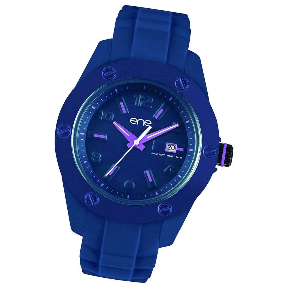 Ene Watch Modell 107 Woman, blau/pink, 42mm, Silikon-Armband UE72562