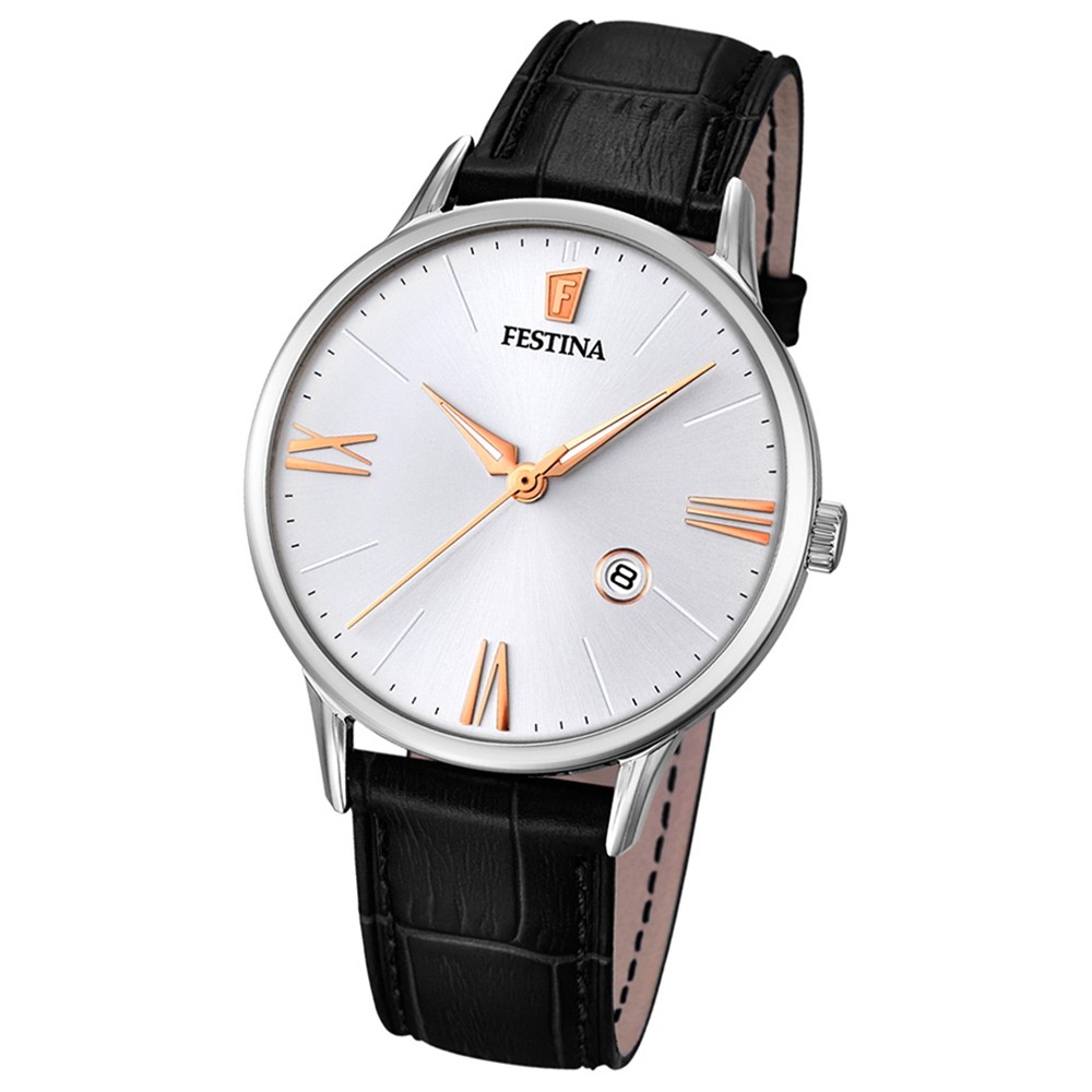 FESTINA Herren-Armbanduhr Lederband klassisch Analog Quarz schwarz UF16824/2