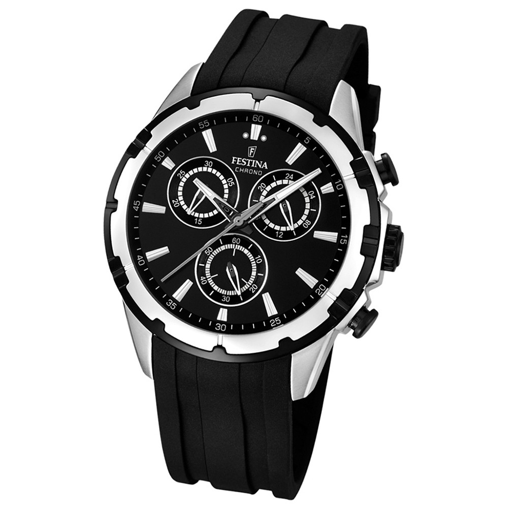 FESTINA Herrenuhr Timeless Chronograph Analog Quarz Uhr PU schwarz UF16838/2