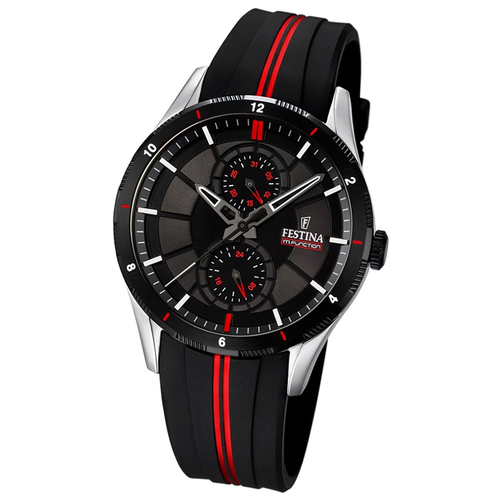 FESTINA Herren-Armbanduhr Analog Quarz Silikon schwarz, rot UF16841/2