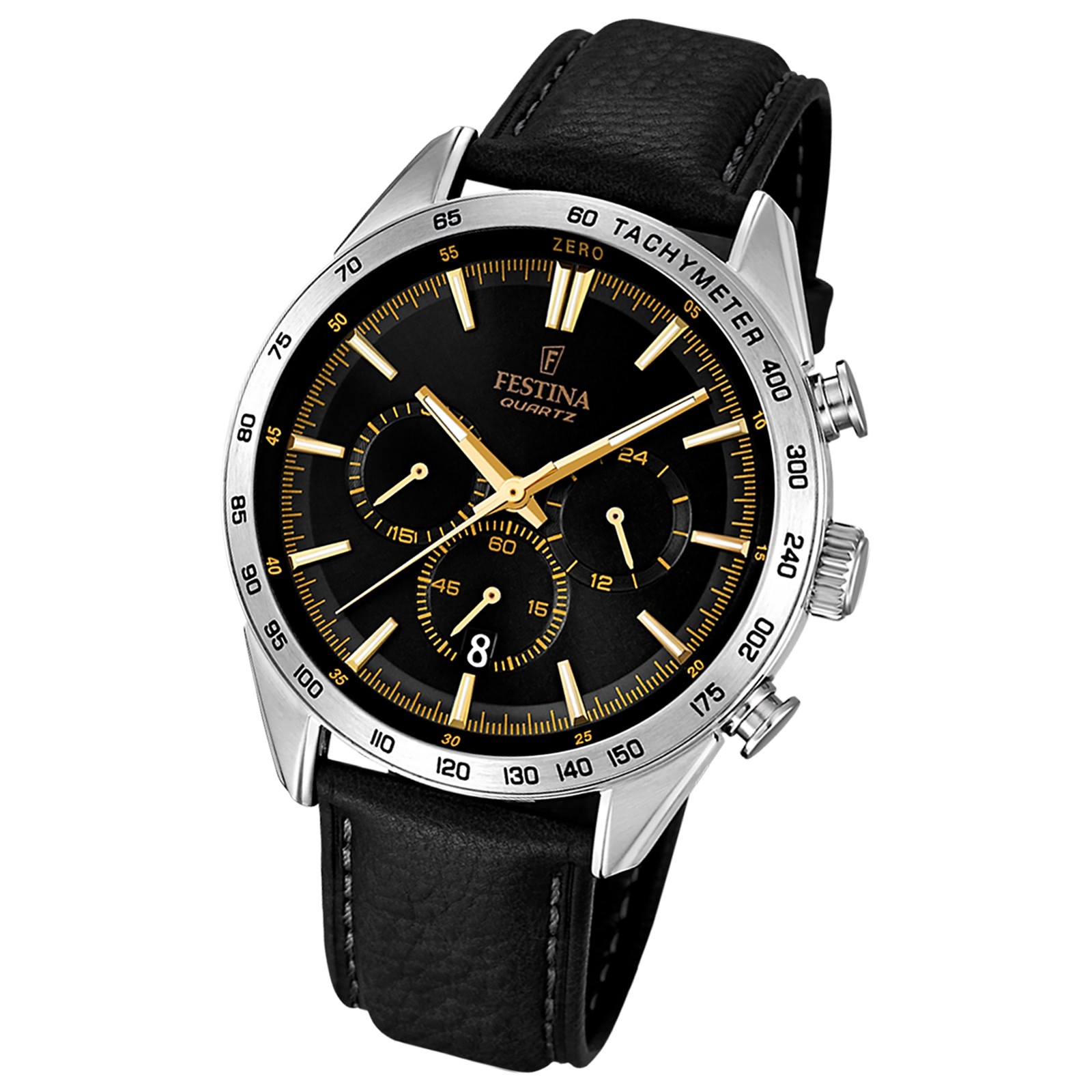 FESTINA Herren-Armbanduhr Timeless Chronograph Quarz Leder schwarz UF16844/3