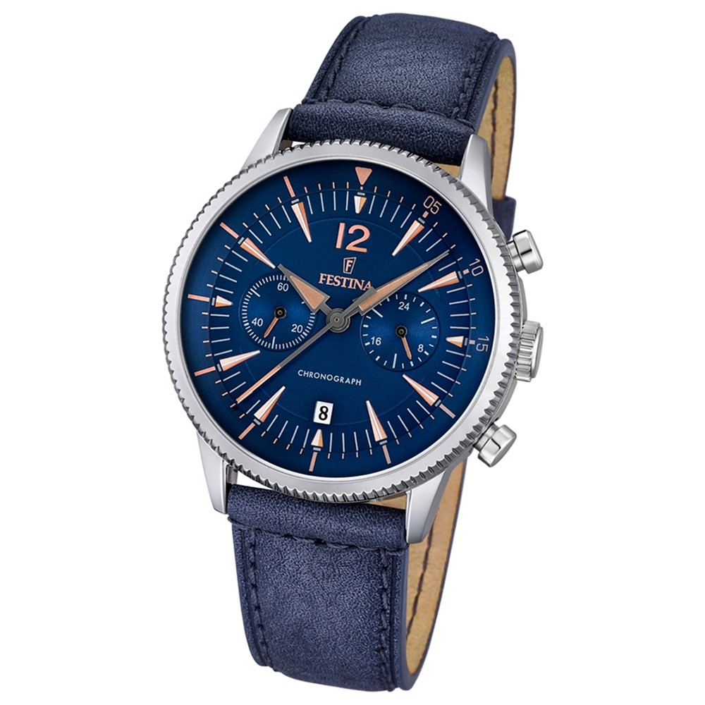 FESTINA Herren-Armbanduhr Retrograde Analog Quarz Leder blau UF16870/2