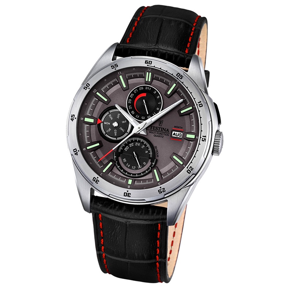 Festina Herren-Armbanduhr Multifunktion analog Quarz-Uhr Leder schwarz UF16877/3