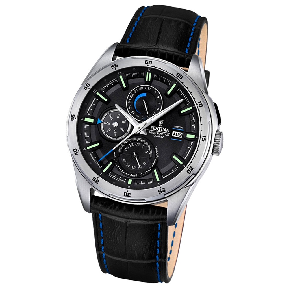 Festina Herren-Armbanduhr Multifunktion analog Quarz-Uhr Leder schwarz UF16877/4