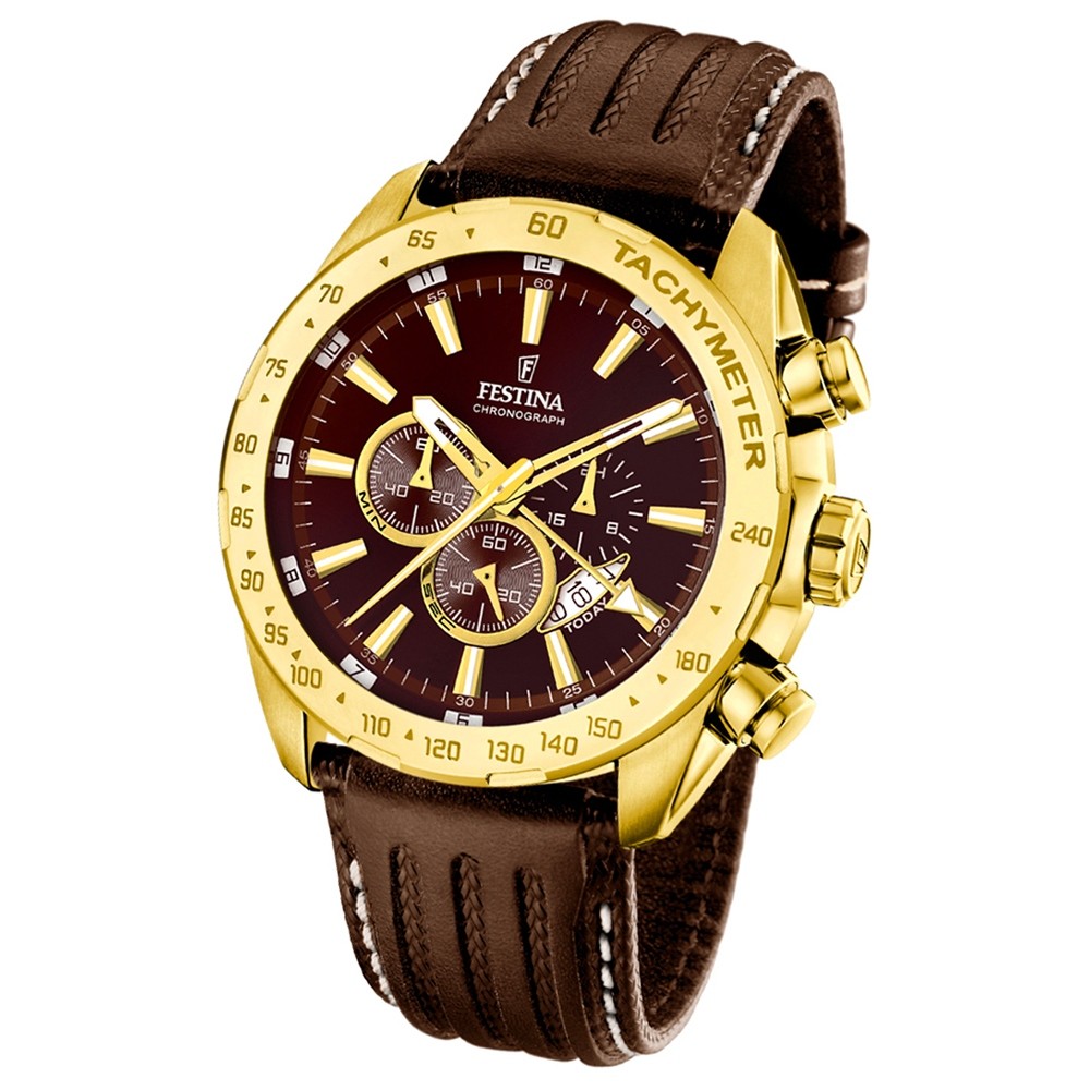 FESTINA Herren-Armbanduhr Chronograph Quarz Leder braun UF16879/3