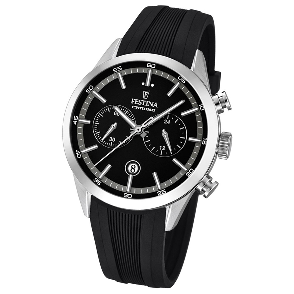 Festina Herren-Armbanduhr Timeless Khrono analog Quarz-Uhr PU schwarz UF16890/2