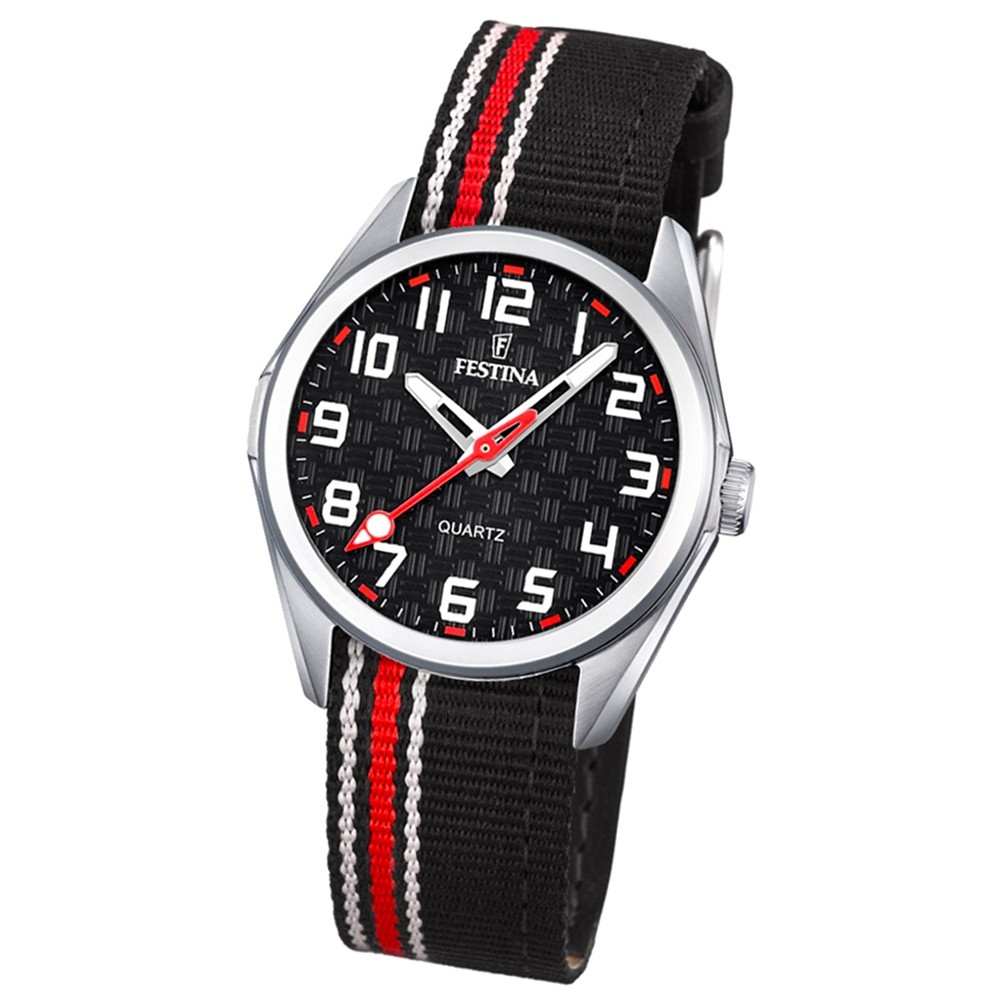 Festina Kinder Jugend-Uhr Junior analog Quarz Leder Textil rot-schwarz UF16904/3